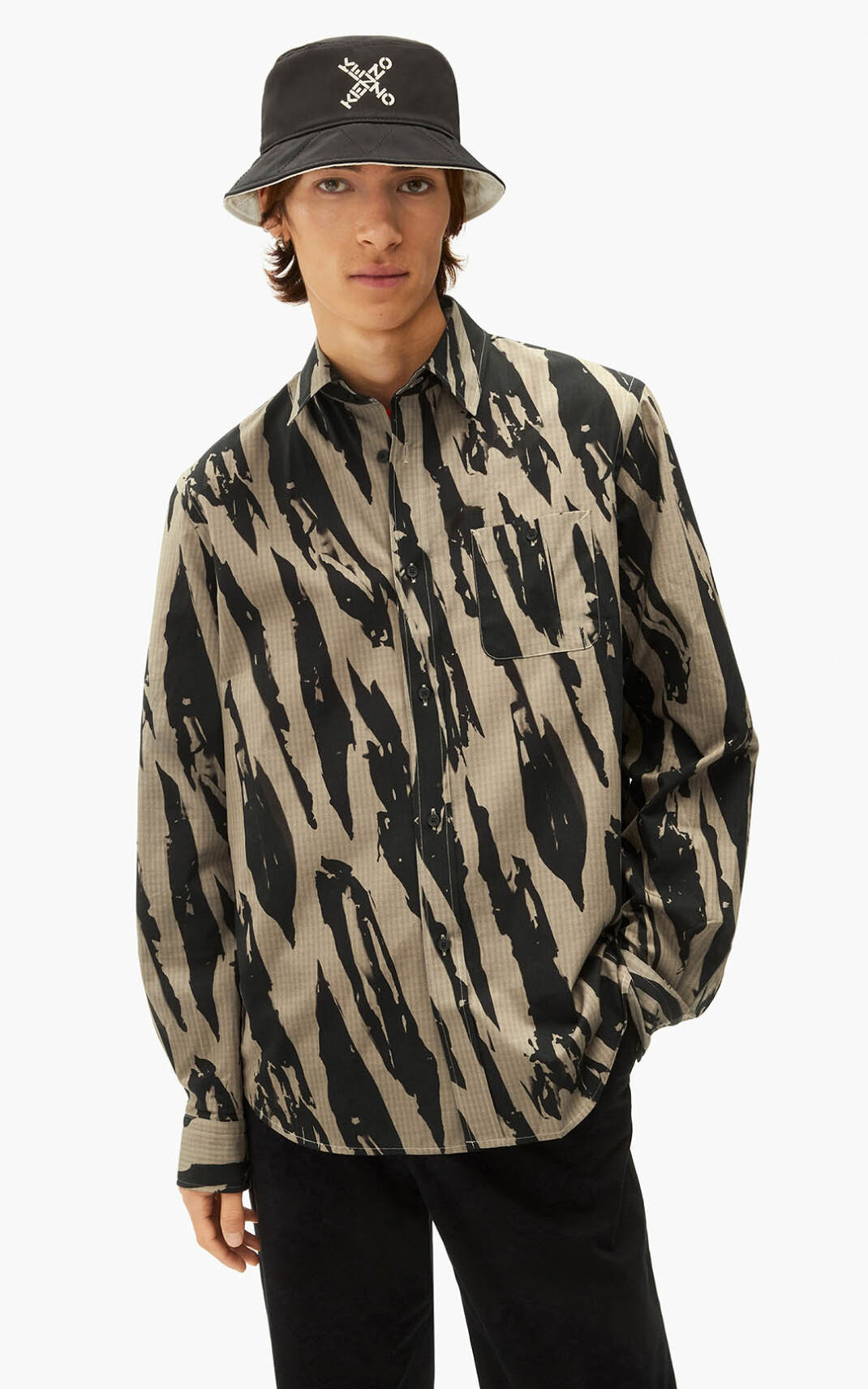 Kenzo Pleat Camo casual πουκάμισα ανδρικα ανοιχτο γκρι | GR061796